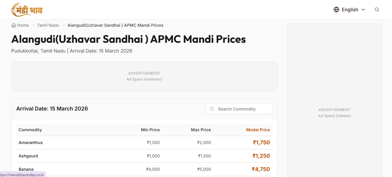 Mandi Bhav Today UI screen 1