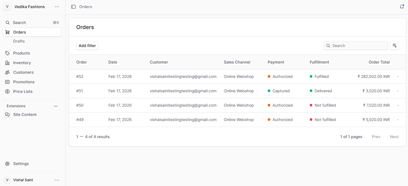 Vedika Fashions UI screen 1